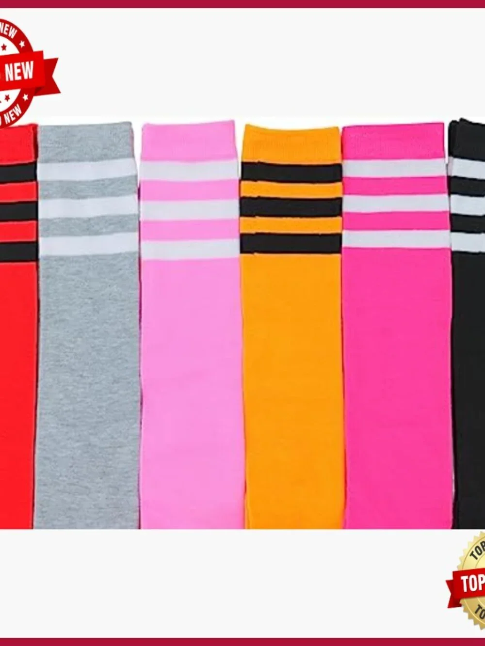 Pack of 6 Knee High Socks Striped Acrylic Blend Pull On